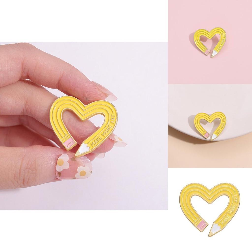 Versatile Yellow Heart Pencil Brooch Colorful Fashion Pin For Style Expressive