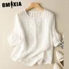 Women's Fashion Casual Solid Color Print 3/4 Sleeve O Neck Blouses & Shirts