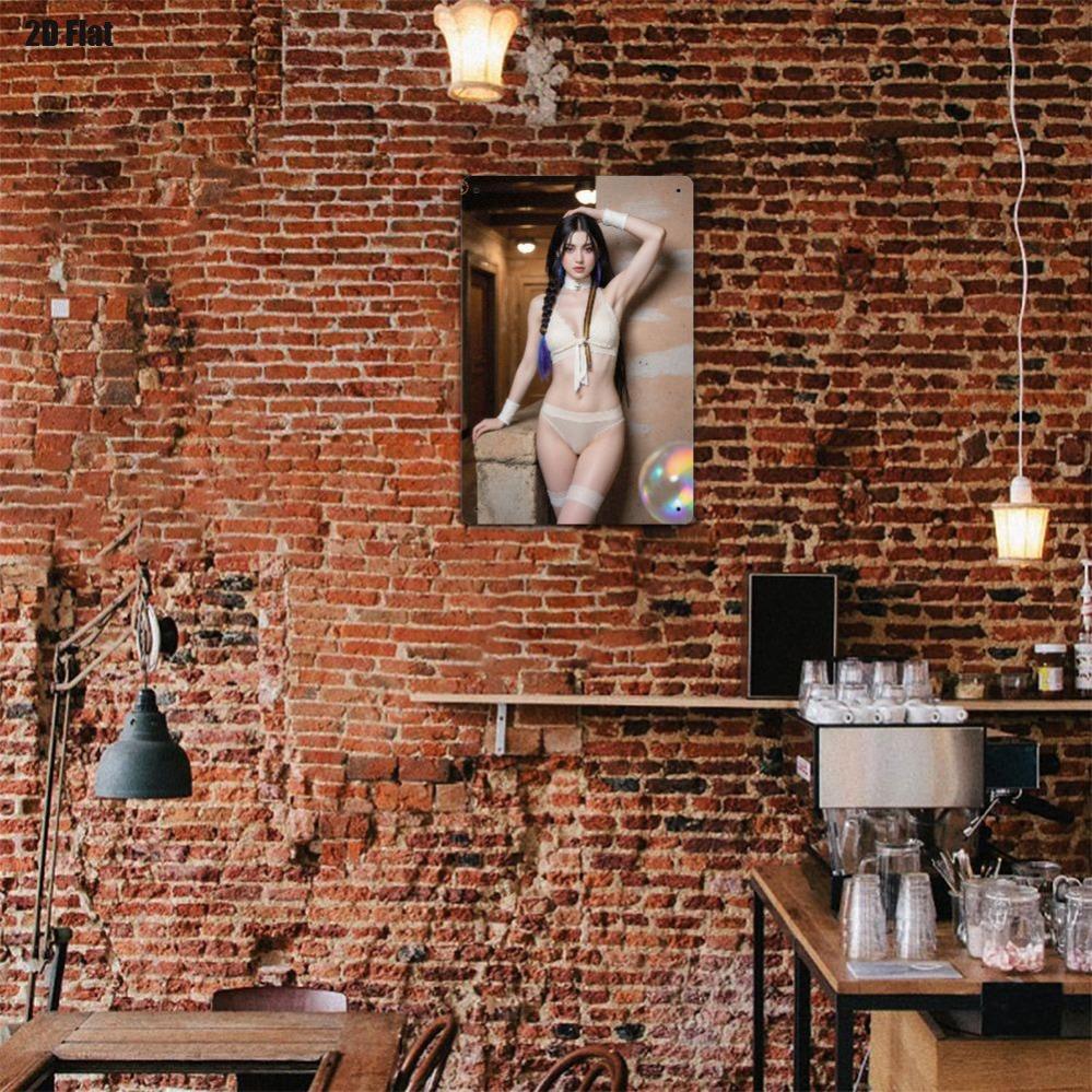 Vintage Metal Wall Art Decor - Sexy Lady 2D Flat Design, Electric-Powered Festive Ornament for Halloween Christmas, Perfect Holi