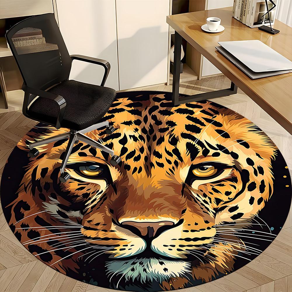 1pc Leopard Print Office Round Area Rug, Indoor Mat Suitable ForOffice, Under Office Chairs Bedroom Living Room Home Decor, Room Deco T001