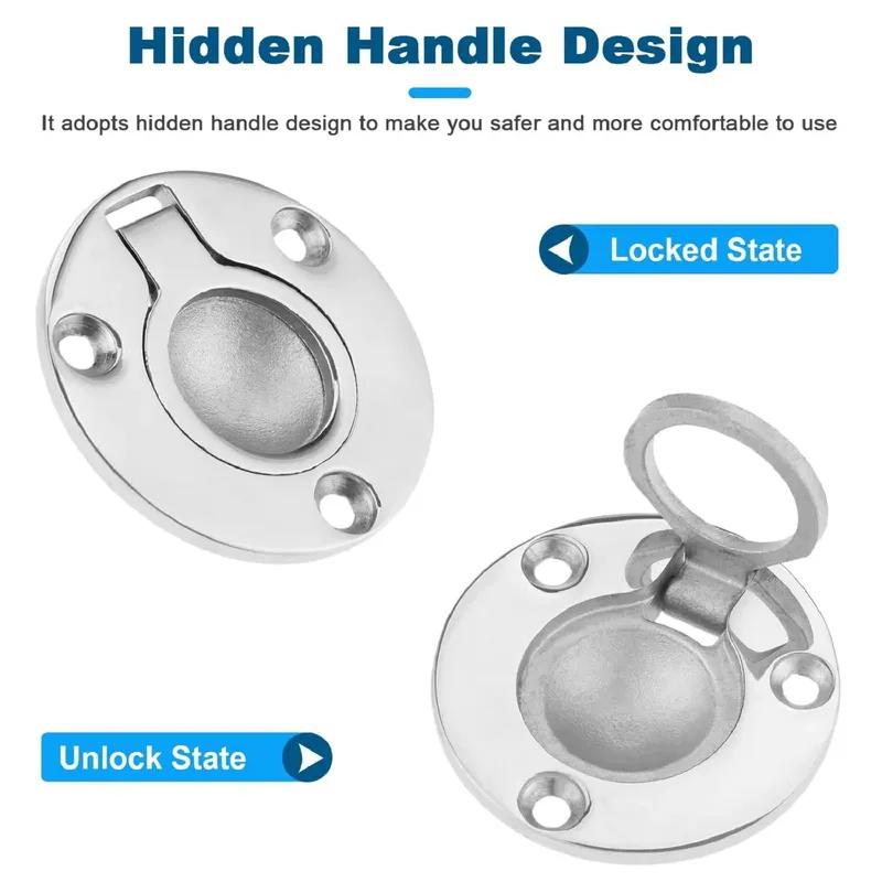 4Pcs Yacht Boat Ring Hatch 50mm Round Flush Pull Latch StainlessSteel Deck Recessed Pull Handle Marine Mount Lifting Ring Locker