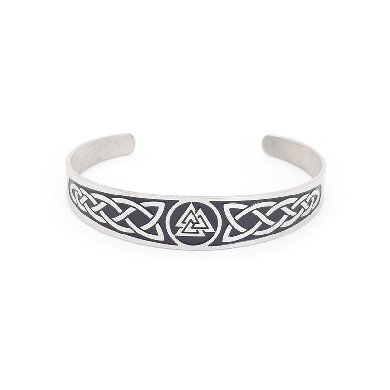 Viking Rune Triangle Knot Swivel Open Cuff Bracelet Stainless Steel Adjustable Unisex Jewelry