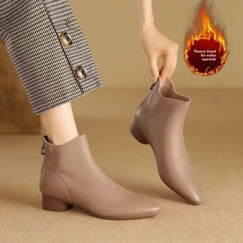 Retro Chunky Ankle Boots, Low Heel Nude Boots, Pointed Toe Shoes, Low Thick Heels, Single Boot, Chelsea Boots