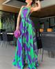 Combinaison verte à imprimé, style européen et américain, tempérament printanier, pour le travail, sans manches, à bretelles, style pantalon évasé, taille haute