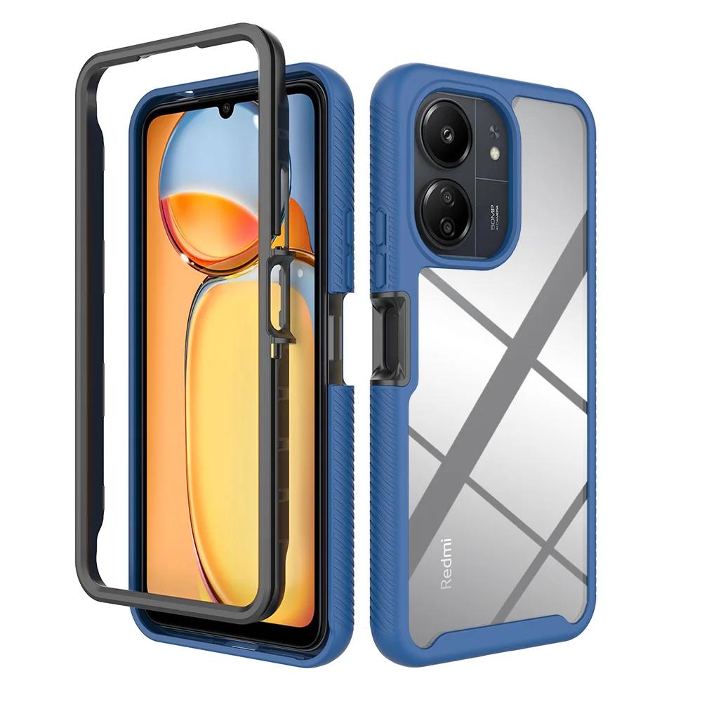 

Shell Phone Cover TPU/PC Sky Case For Xiaomi Redmi 13C 13R 5G Poco C65 12C 10C 9C Redmy Fundas Capa 2IN1 Dual Layer Shockproof For Redmi 13C&No front film темно-синий