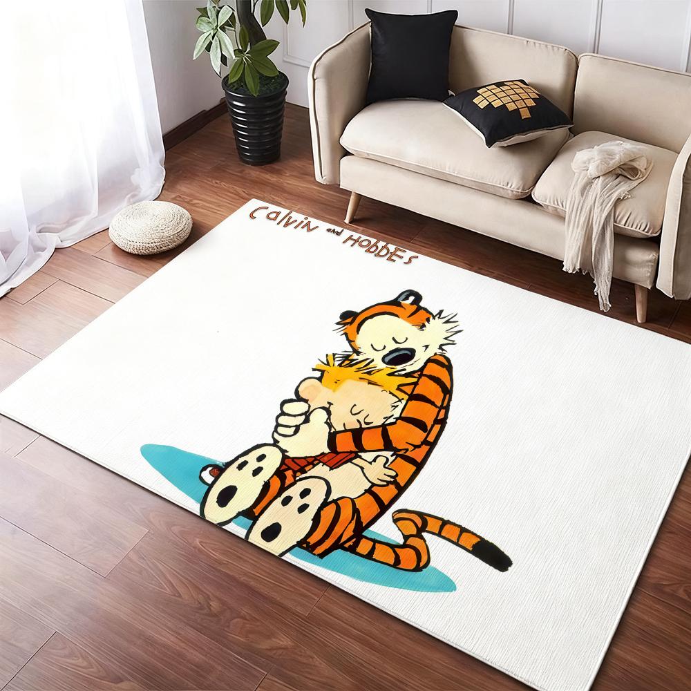 Anime C-Calvin And Hobbes Floor Mat Flannel Rugs Cozy Plush Thickened Soft Warm Winter Non Slip Living Room Home Indoor Use