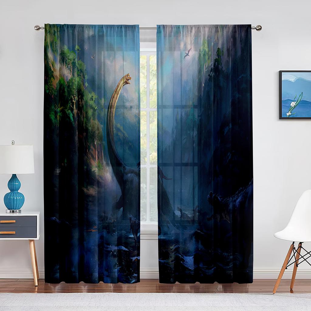 Dinosaur Jurassic Animals Ancient Jungle Sheer Curtain for Living Room Kitchen Voile for Window Blinds Bedroom Tulle Curtains