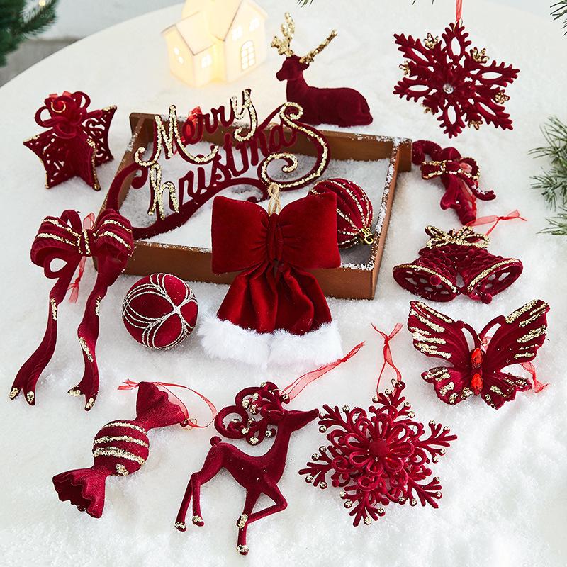 Christmas Flocking Bow Ornament - Window & Tree Decor