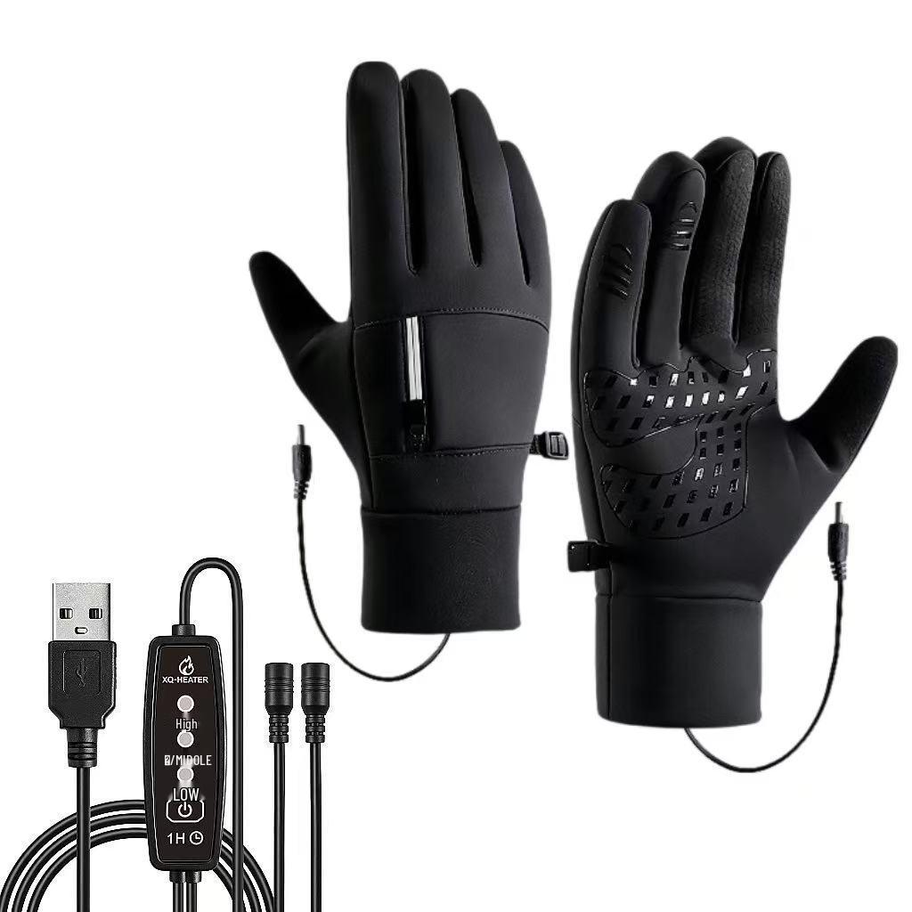 USB Podgrzewane Wodoodporne Rękawiczki Dotykowe - Antypoślizgowe, Wiatroszczelne Pięciopalczaste Ciepło do Kolarstwa