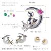 silver earrings with a cat and crescent moon choose your birthstone Women's motif, (May, emerald)