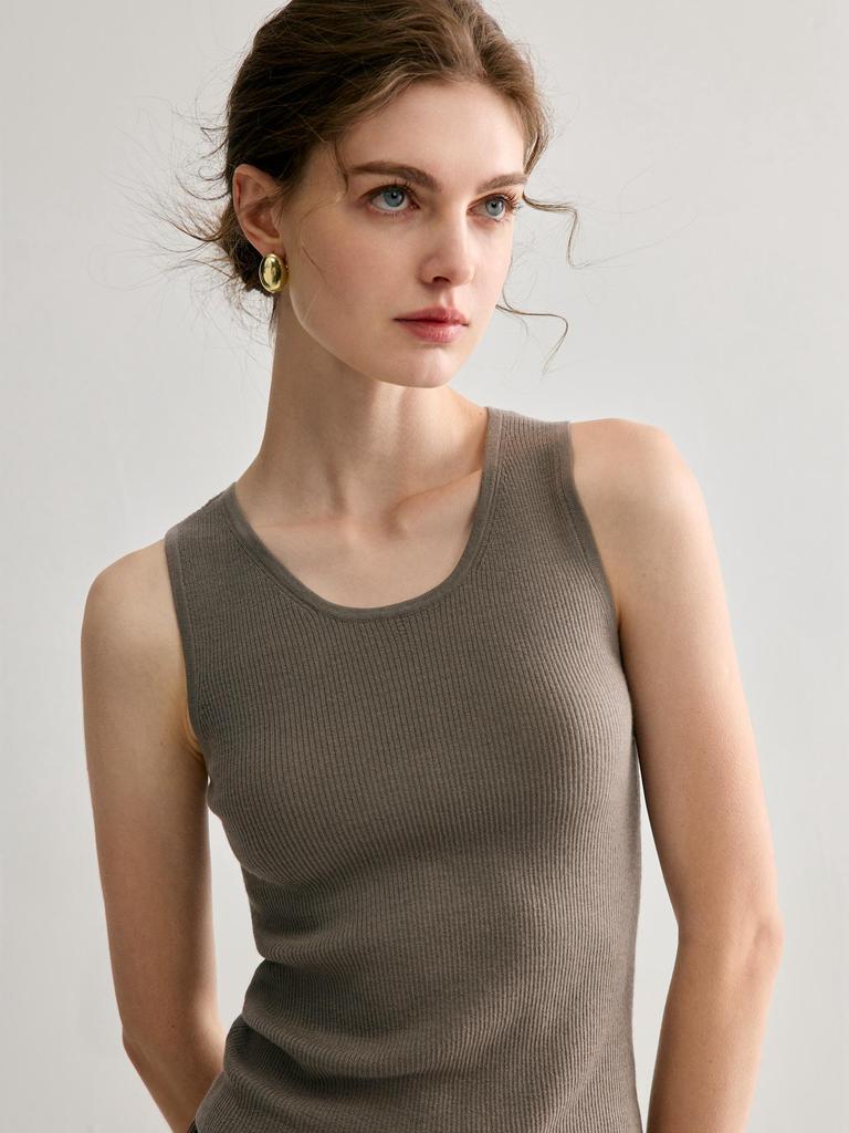 German Yangzi Wool-Blend Slim Knit Vest Round Neck Thin Camisole Base Layer Shirt