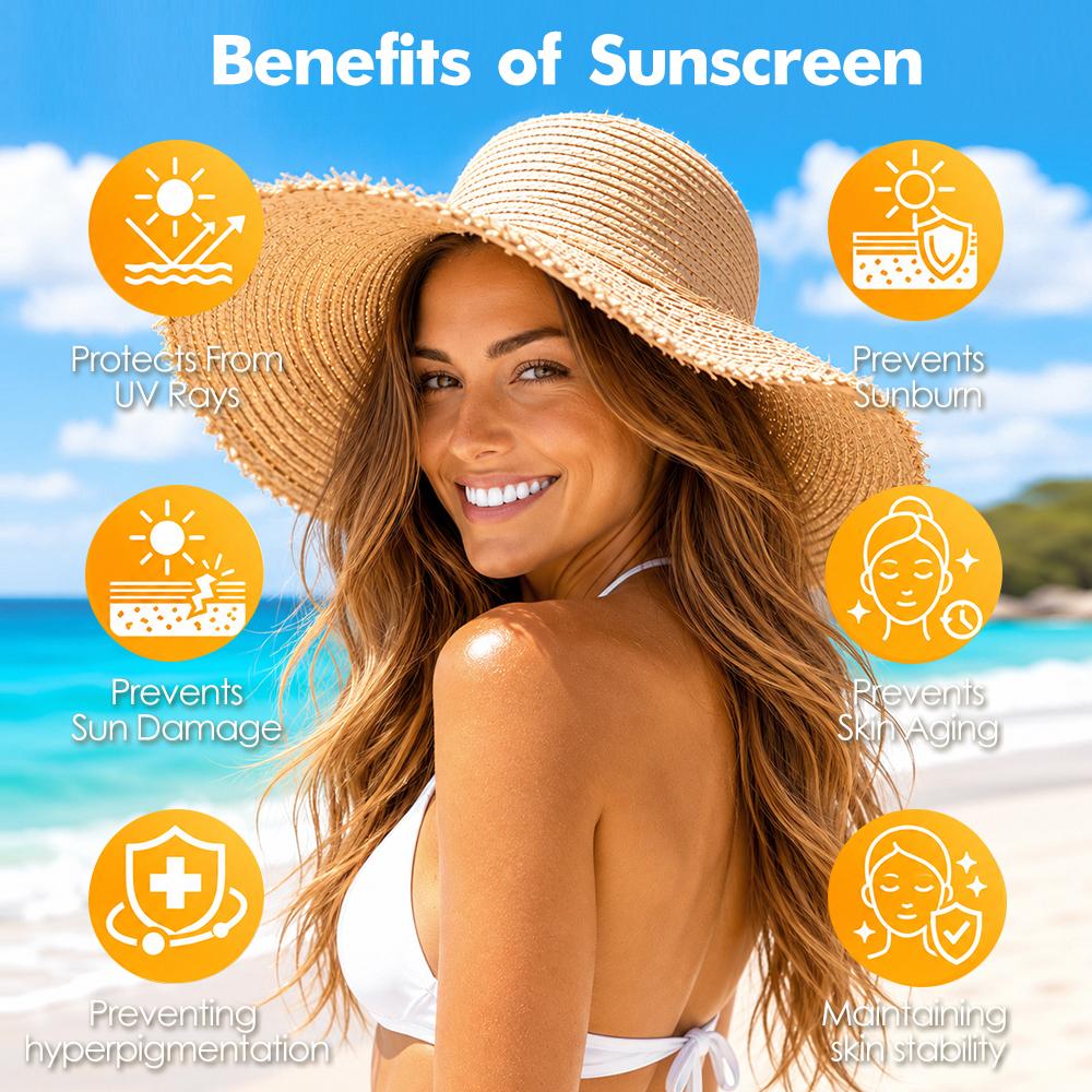 Sun Protection Cream Moisturizing UV Defense Lightweight Sunscreen Lotion Non Sticky Formula for Face Body Beach and Summer Travel