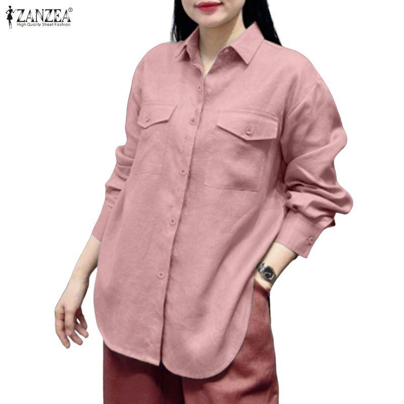 ZANZEA Lässige Bluse mit Umlegekragen und langen Ärmeln für Damen