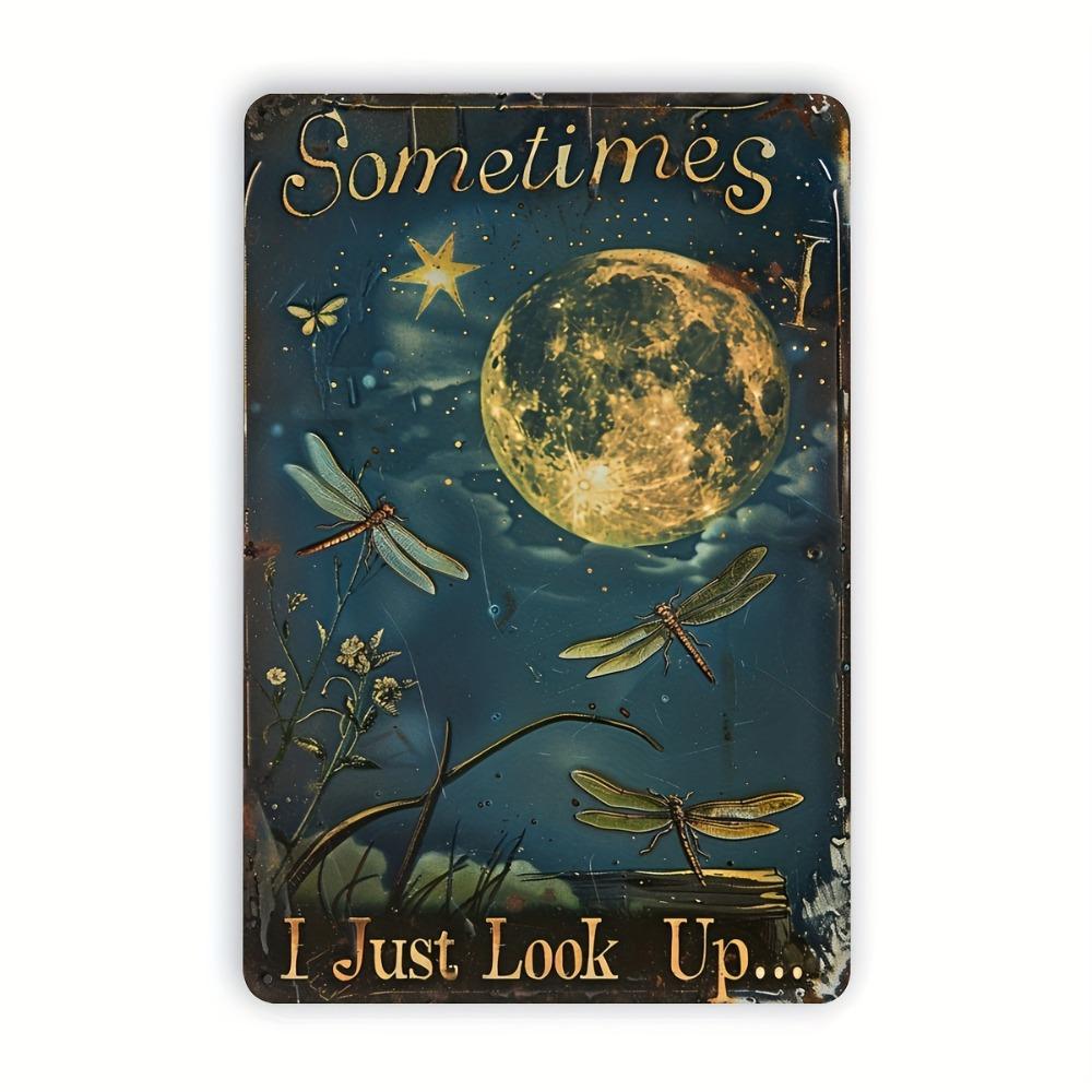 Vintage Moonlight Dragonfly Metal Tin Sign Dandelion Starry Sky Wall Art Decor x Inch Indoor Outdoor Hanging for Home Office