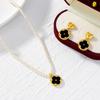Kleeblatt Anhänger Halskette Ohrringe Set Schickes Blumenschmuck Set Damen Mode Accessoire