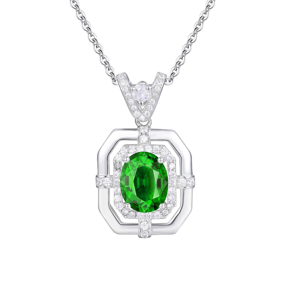 

925 sterling silver necklace women s full diamond zircon pendant green zircon high-end temperament collarbone chain light luxury gift jewelry 925 silver