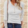 Divatos Karcsúsított Egyszínű Kerek Nyakú Egyszínű Gombos Csipke Alapú Hosszú Ujjú Felső
