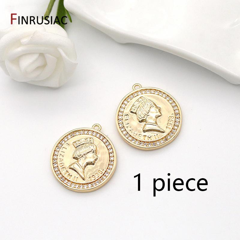 2026 New Gold Plated Pave Setting Zircon Round Queen Coin Pendant Charm DIY Making Bracelets Necklaces Pendants Accessories