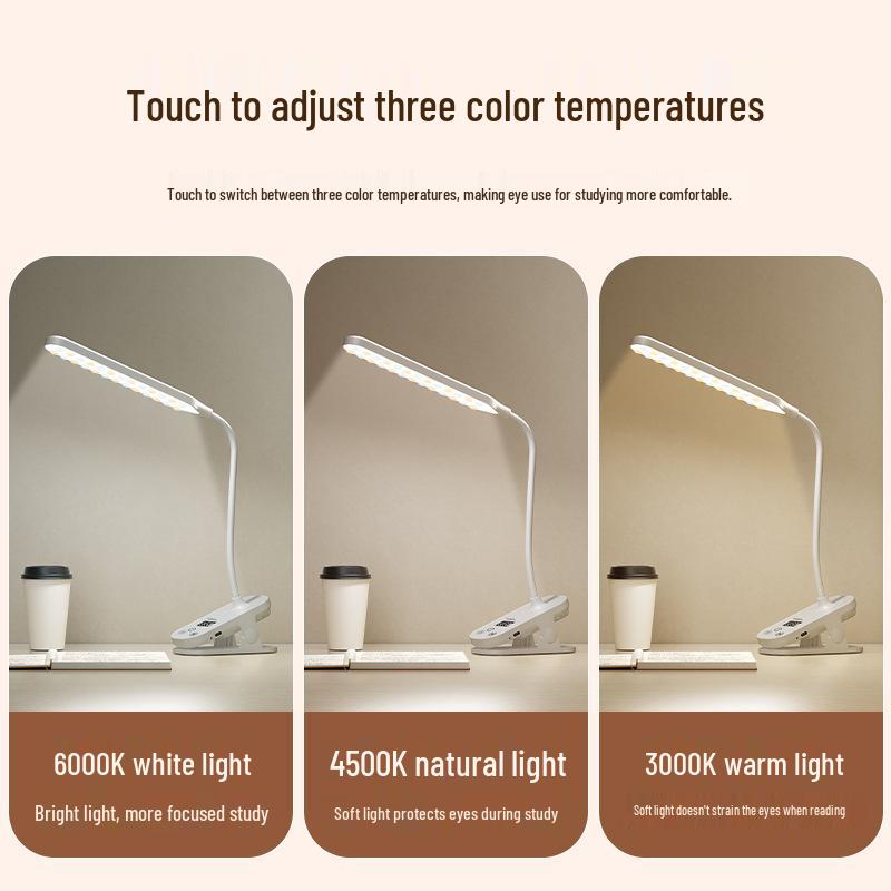 Eye-Friendly LED Clip-On Desk Lamp with Clock – Perfect for Study, Dorm, and Bedside Reading