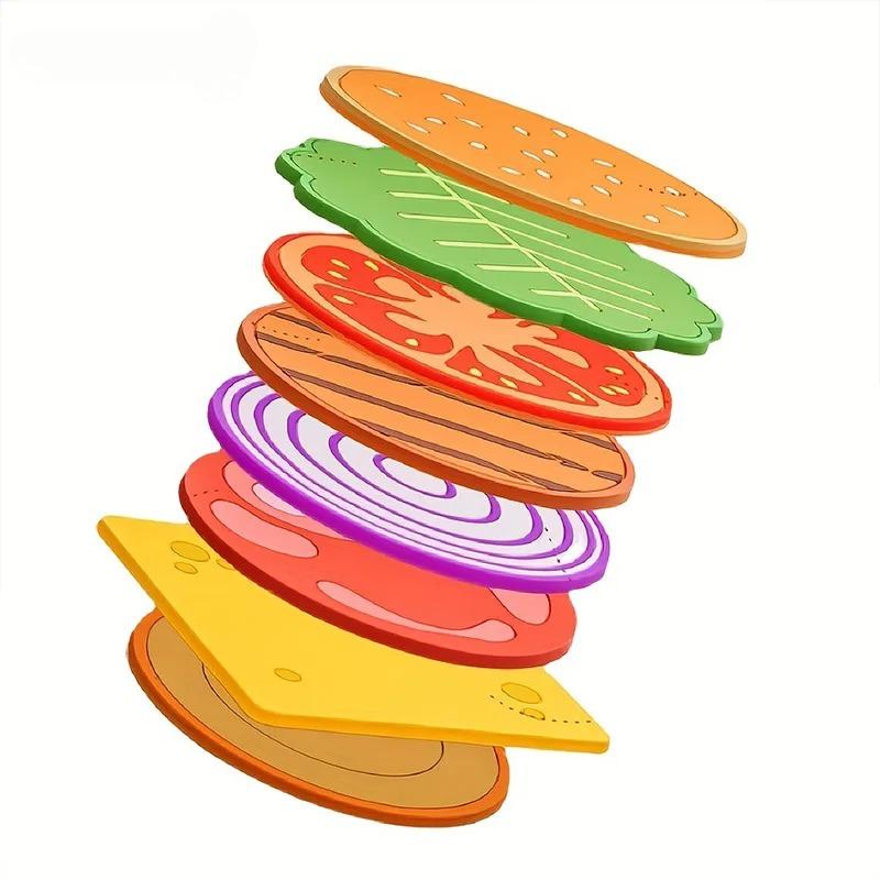 8pcs/set Burger Shape Coaster Creative Cup Pad Silicone Insulation Mat Mug Holder Kitchen Dining Bar Table Decorations Kids Gift