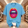 Sexy Colorful Diamonds Lip Print Women T Shirt Short Sleeve O Neck Loose Women Tshirt Ladies Tee Shirt Tops