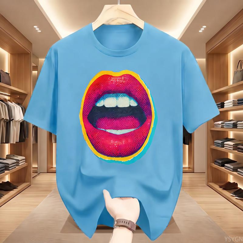 Sexy Colorful Diamonds Lip Print Women T Shirt Short Sleeve O Neck Loose Women Tshirt Ladies Tee Shirt Tops