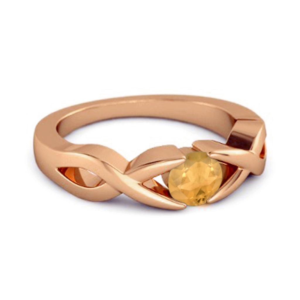 Citrine Twisted Infinity Band Design Ring - 925 Sterling Silver Rose Gold Vermeil