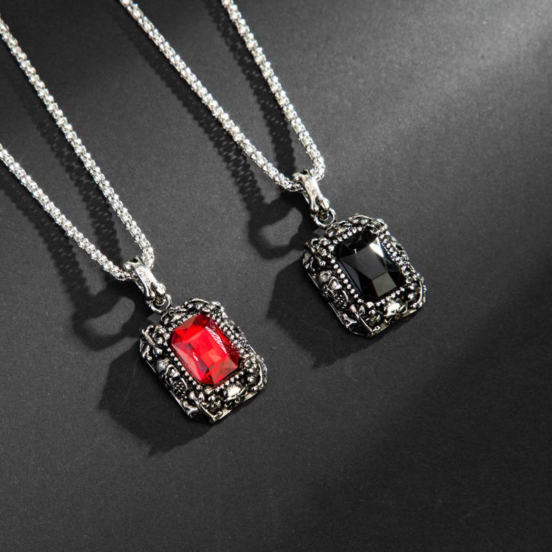 Men Necklace Vintage Skull Artificial Zircon Personalized Long Trend Necklace