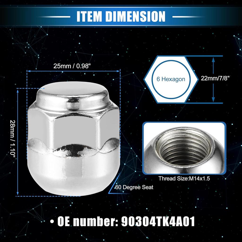 10 Pcs Wheel Lug Nuts Compatible for Honda Odyssey for Honda Pilot, Durable Chorme Plated M14x1.5 Carbon Steel Silver Tone Tire Lugnuts