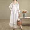 New French Style Oversize Off The Shoulder Dress Patchwork Lace Sweet One Neckline Slim and Long Look
