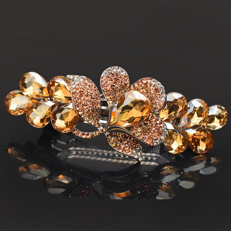 Clip de Primavera de Circonita Blanca Flor de Pedrería Brillante Clip Superior Clip Horizontal Elegante Adorno para el Cabello de Moda para Madres