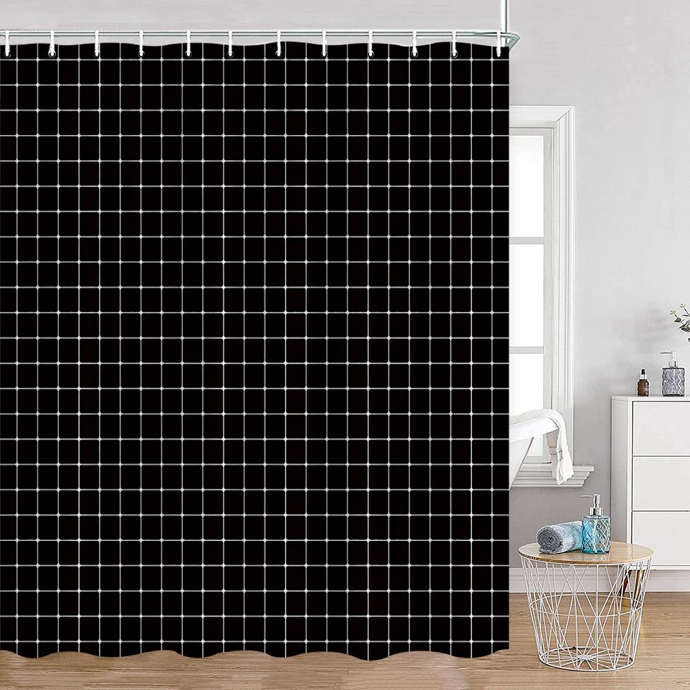 Simple Checkerboard Shower Curtains Colorful Abstract Gingham Pattern Check Checkered Modern Nordic Bathroom Curtains Decor