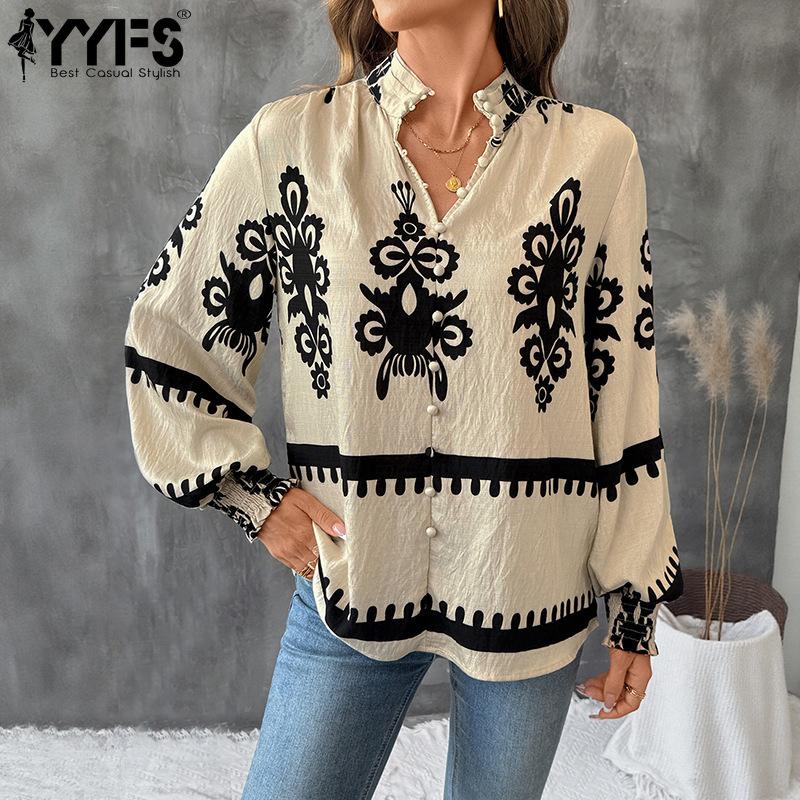 YYFS Women's Fashion Casual Spring Autumn Long Sleeve V-Neck Blouses & Shirts