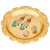 1pc Iron Serving Trays for Snack Cake Round Golden 197x200x17mm