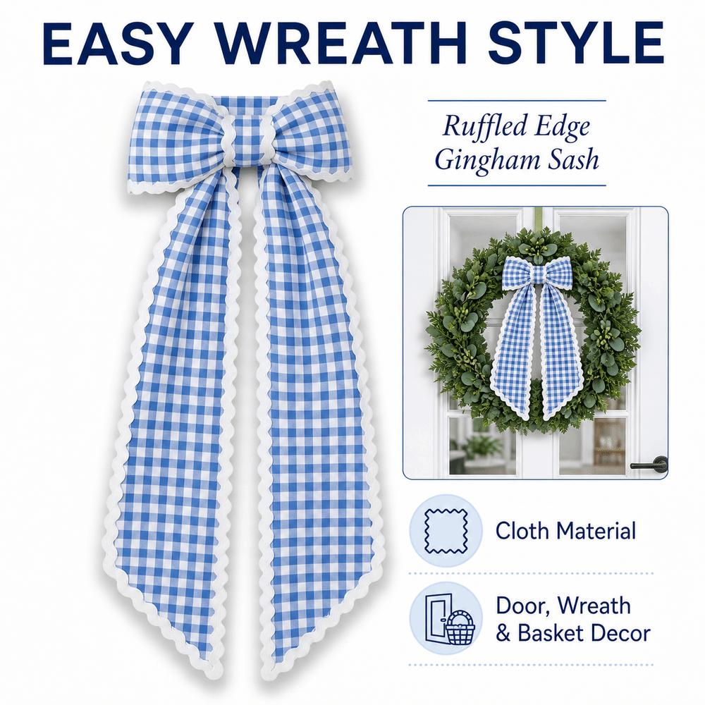 Cloth Garland Ribbon Gingham Canvas Scalloped Wreath Sash New Wreath Sashes Door Decor Bow
