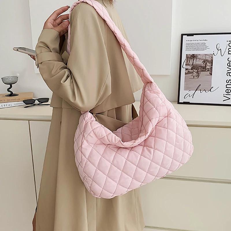 

Зимняя женская сумка через плечо с вышивкой Линге , модная стеганая хлопковая сумка-клатч, большая сумка-тоут с наполнителем из пуха и пера 38x 11x33cm