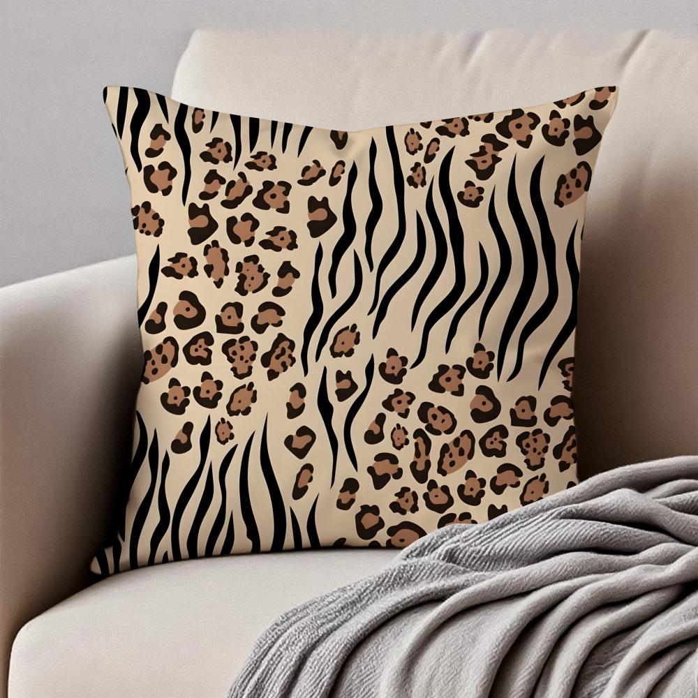 Fashion Tiger Stripes Pattern Design Art Cushion Cover Pillowcase Antidustmite Invisible Zipper Short Plush Sofa Cushion