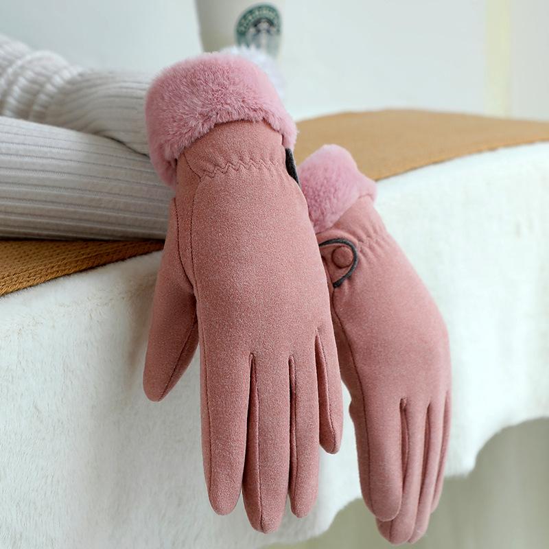 Warm Gloves for Autumn and Winter Women's German Velvet Bow Outdoor Riding Driving Plus Velvet Thickened Cold Proof Touch Screen Gloves