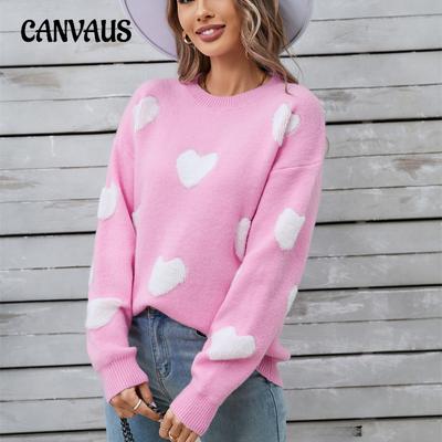 Suéter de Invierno para Mujer Amor Día de San Valentín Jersey Suéter de Corazón Melocotón Grande con Contraste de Color