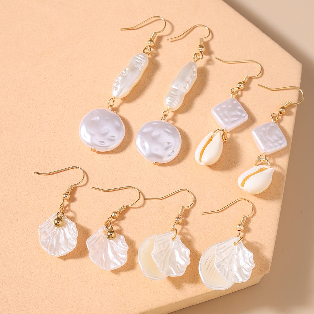 4pairs Summer Beach Conch Shell Drop Earrings for Women Girls Pearl Earrings Party Holiday Jewelry Gifts