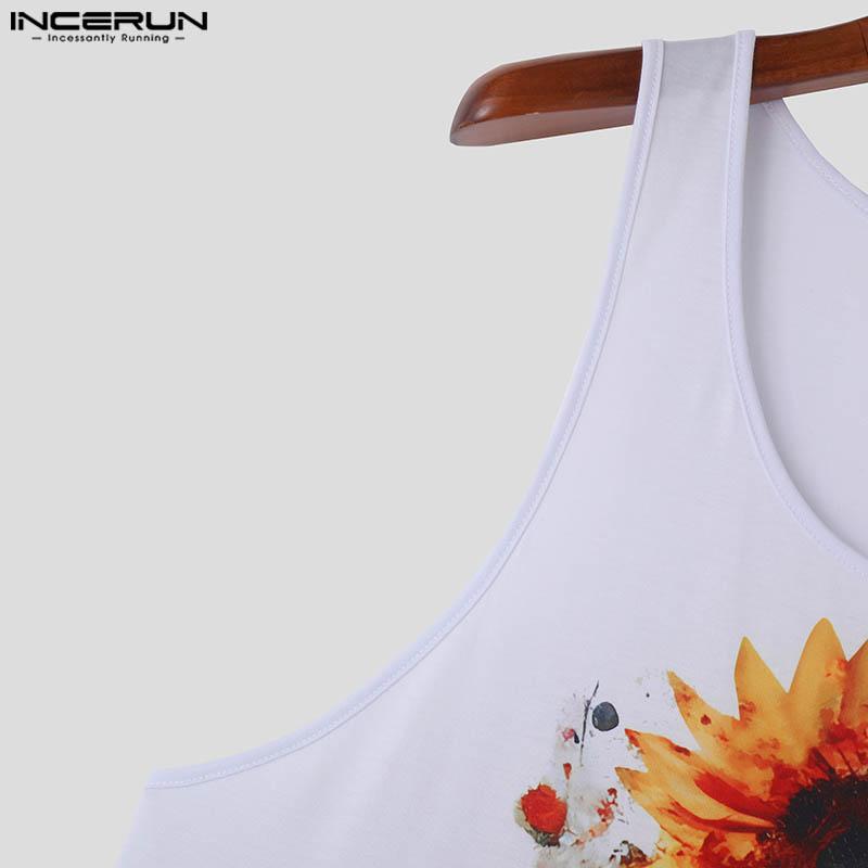 INCERUN Men U Neck Floral Print Sleeveless Vest Beach Holiday Tank Tops