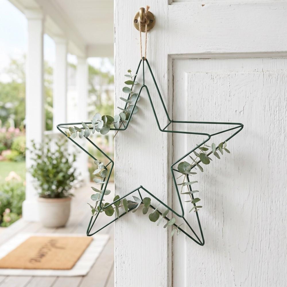 DIY Crafts Supplies Metal Wire Star Wreath Frame 11.8 Inch Green Metal Wreath Form Star Star Shaped Rings Christmas Decorations