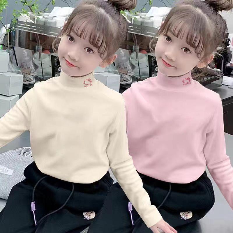 Stylish Girls' Long-Sleeve Half-High Collar Base Layer T-Shirt