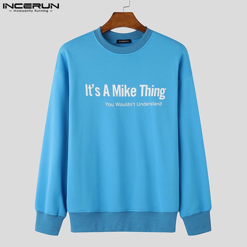 INCERUN Høst menn med rund hals Brevtrykk Uformelle langermede gensere gensere