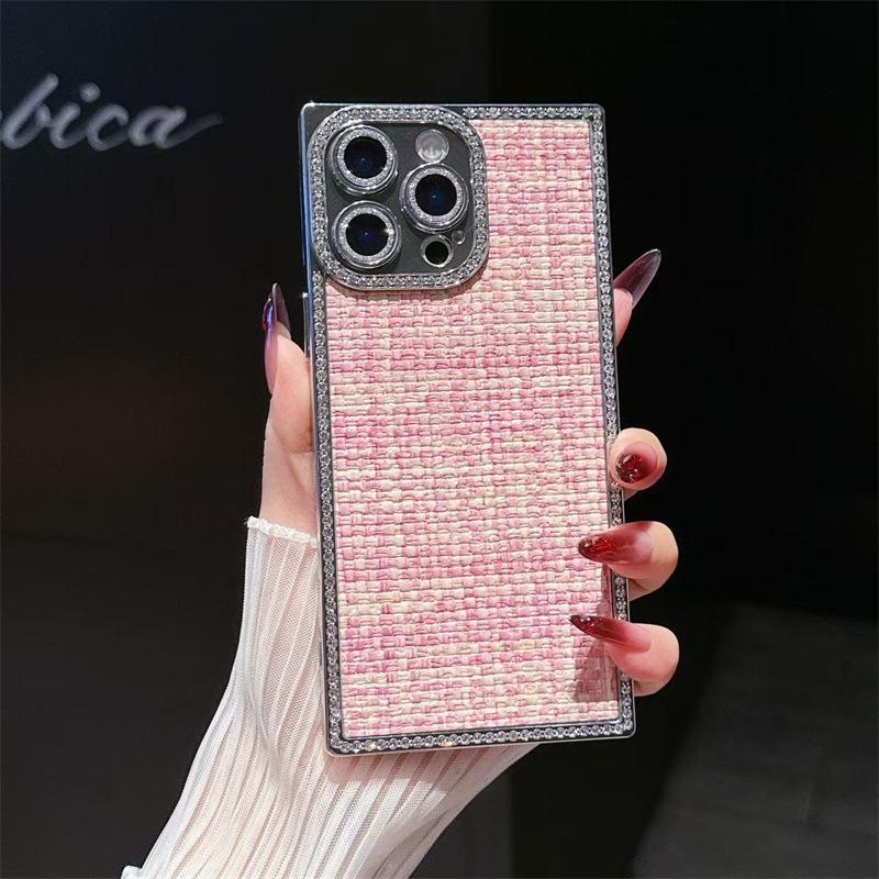 

Luxury braided pattern is suitable for iPhone17Pro mobile phone case Apple 16Pro electroplating edge drill 15Pro lens film iPhone17 розовый