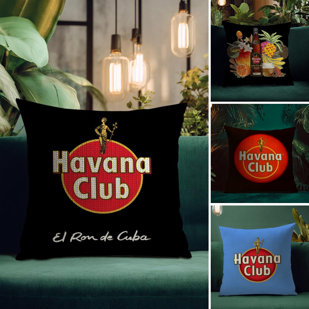 Klassische H-Havana Club Kissenhülle Natürliche Leinen-Kissenhülle Zweiseitiger Druck Dekorative Sofakissenhülle Heimdekoration Geschenk