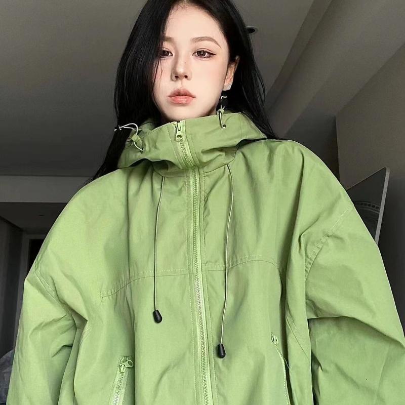 Harajuku Green Jackets Donna Y2k Streetwear Cappotti Oversized Autunno Outdoor Oversized Vintage Jacket Prodotti di tendenza