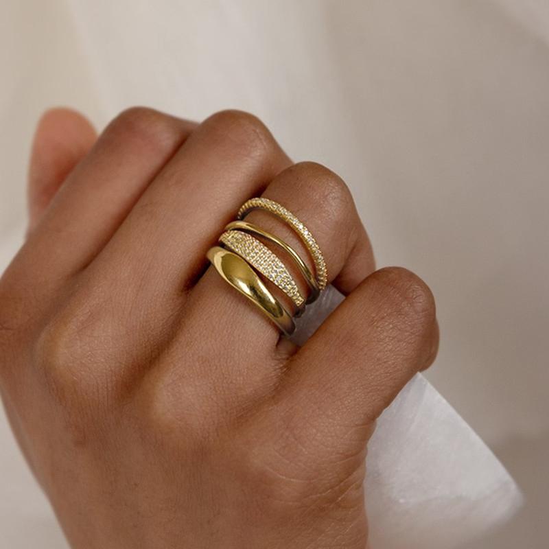 Huitan Trendy 4Pcs Set of Rings for Women Gold Color/Zinc Alloy Color Finger Zircon Shiny Zirconia Detachable Wear Lady Accessories