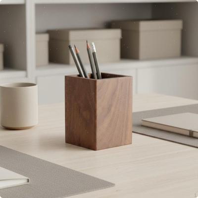 Wooden Pen Holder Multifunctional Walnut Writing Utensil Pot Minimalist Patterned