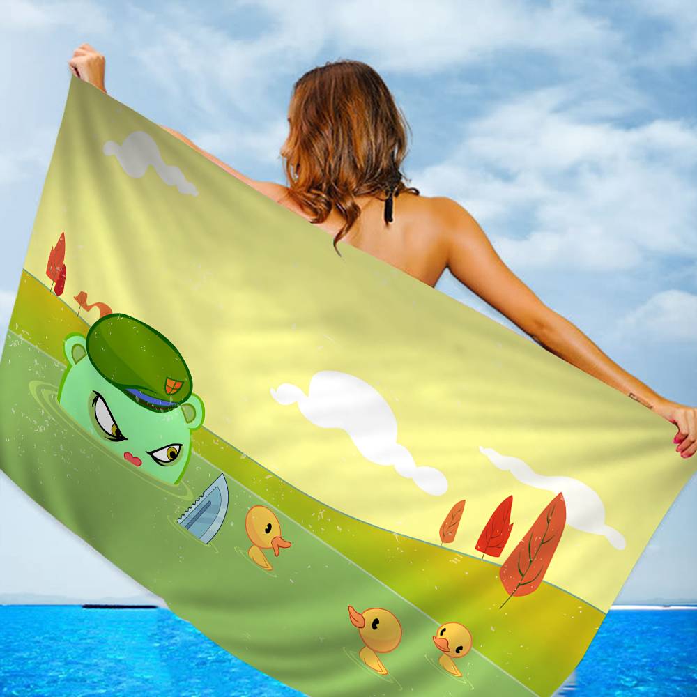 Happy Tree Friends Cartoon Bath Towel Microfiber Soft Water Absorbing Breathable For Girl Kids Decorative Cartoon Beach Towel